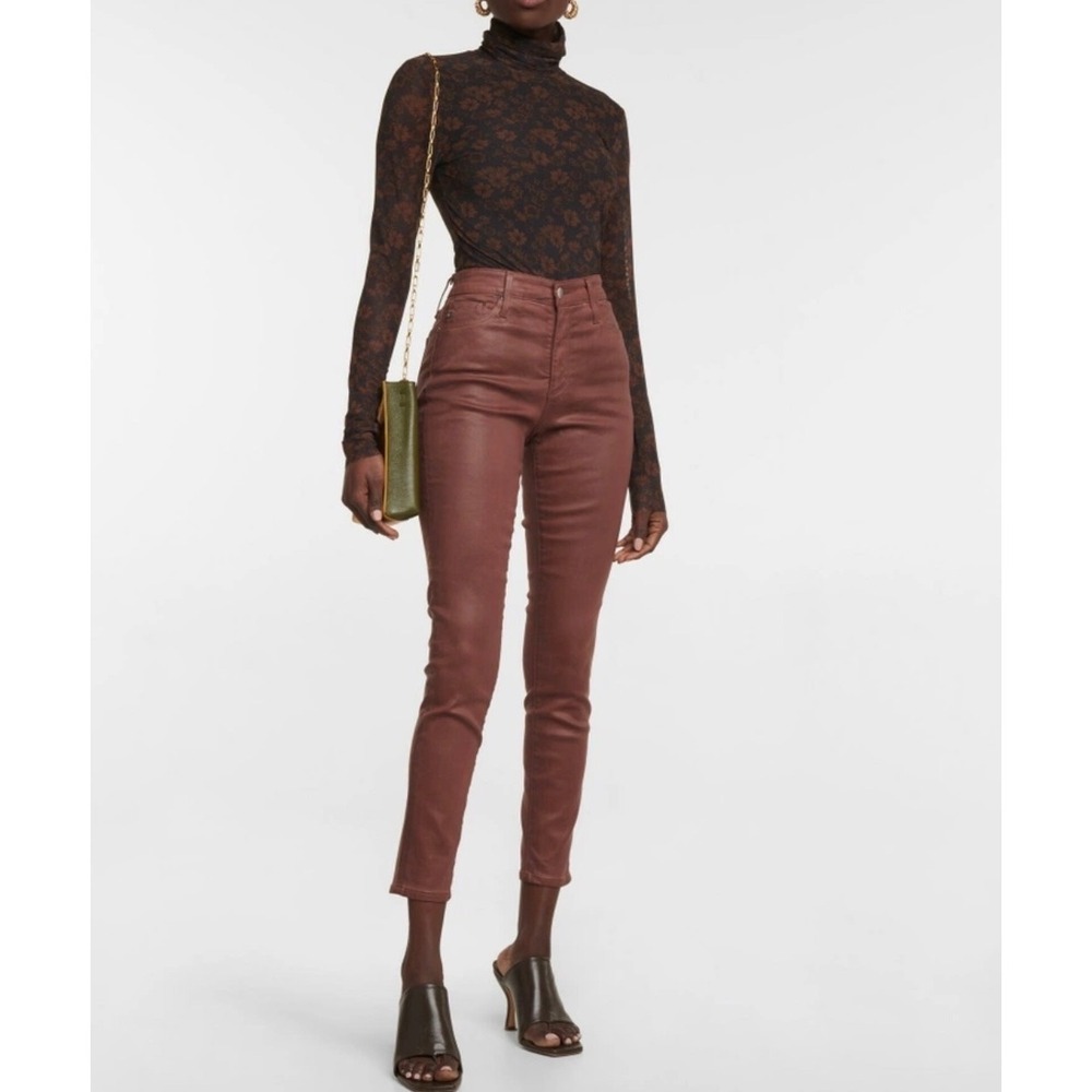 AG Adriano‎ Goldschmied Farrah Ankle High Rise Skinny Coated Burgundy Jeans 25R